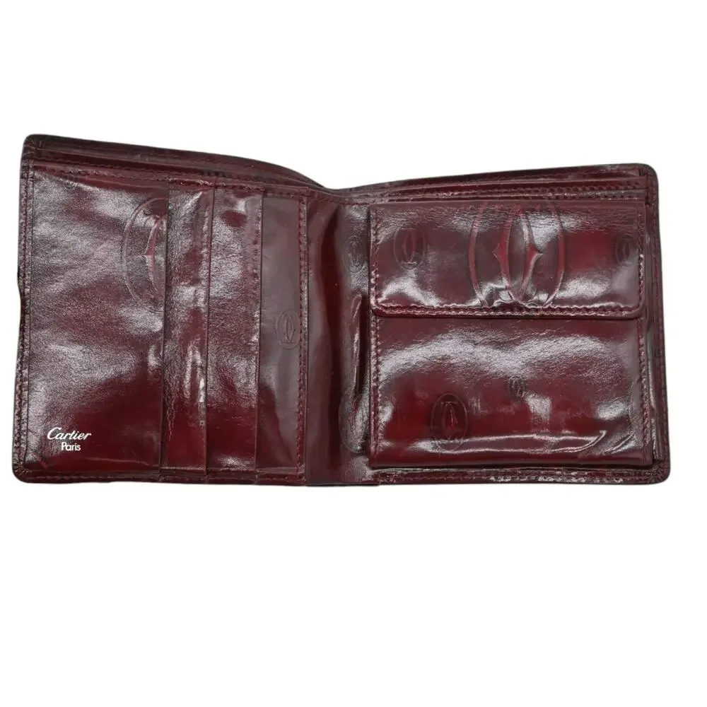 Cartier Red Double C Logo Bifold Shiny Leather Must de Wallet